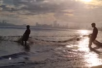 Cận cảnh kéo lưới trên bãi biển Đà Nẵng lúc bình minh