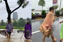 Vĩnh Phúc: Phố biến thành sông, dân đổ ra đường bắt 'lộc trời'