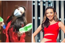 Thùy Tiên tặng dép tổ ong cho bạn tại Miss Grand International