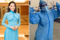 Hoa hậu Tiểu Vy hỗ trợ người dân tiêm vắc xin ở TP.HCM