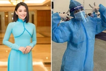 Hoa hậu Tiểu Vy hỗ trợ người dân tiêm vắc xin ở TP.HCM