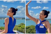 Đỗ Thị Hà khoe vai trần gợi cảm với váy cổ yếm tại Miss World