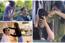 Đàm Thu Trang và loạt mỹ nhân Việt trổ tài cắt tóc cho chồng