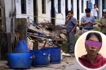 Thực nghiệm hiện trường vụ vợ giết chồng, bỏ đầu vào thùng rác