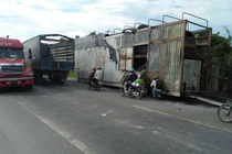 Nhiều xế hộp bị thiêu rụi trên xe đầu kéo ở Huế