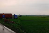 Video: Hiện trường xe container mất lái, cày nát ruộng lúa