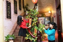 Muôn kiểu khoác áo mới cho cầu thang ngày Tết