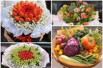 Độc lạ bó hoa trái cây, rau củ hút khách ngày 8/3