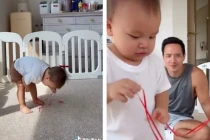 Leon nhà Hà Hồ trổ tài múa lụa rất dẻo dai khiến cả nhà cười ra nước mắt