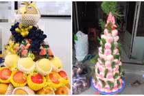 Tháp hoa quả chục triệu lên mâm cỗ cúng rằm tháng Giêng