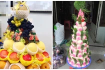 Tháp hoa quả chục triệu lên mâm cỗ cúng rằm tháng Giêng