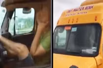 Truy tìm tài xế container vừa nghe điện thoại vừa lái xe bằng chân