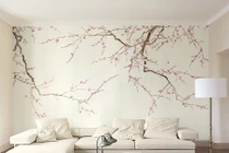Phòng khách ngập sắc xuân với giấy dán tường hoa đào