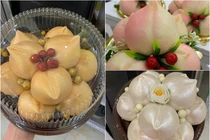 Bánh bao đào tiên đủ màu sắc hút khách mua cúng rằm tháng Giêng