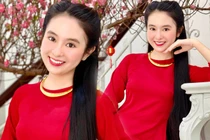 Mê mẩn ngắm “bản sao Lưu Diệc Phi” diện áo dài đỏ đẹp nền nã ngày Tết