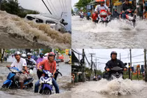 Ảnh: Người dân TPHCM khốn đốn vì triều cường dâng cao