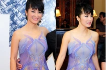 Hồng Nhung diện váy trong suốt đi xem show 