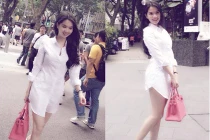 Ngọc Trinh mặc áo không quần đón năm mới ở Singapore