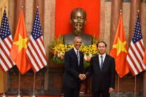 Chủ tịch nước Trần Đại Quang đang hội đàm với Tổng thống Obama