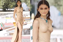 Mặc váy nude ôm sát, mỹ nhân thấp thỏm với “bí mật” sau lớp áo