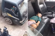 Vô tư ngủ trên xe tải, bé gái gợi "cả trời thương nhớ"