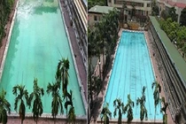 Rùng mình cảnh thả hóa chất làm sạch nước trong bể bơi
