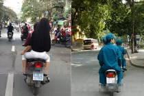 Phản cảm xe biển xanh vô tư vi phạm luật giao thông