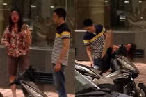 Xôn xao chồng hành hung vợ dã man trước chung cư HN