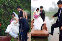 Cô dâu đu dây qua sông về nhà chồng