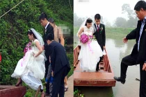 Cô dâu đu dây qua sông về nhà chồng