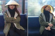 Cô gái đội nón lá ngủ gật trên tàu tại Nhật gây sốt
