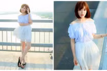 Hotgirl fan MU đi dép xỏ ngón thả dáng trên cầu Nhật Tân