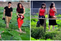 Thiếu nữ Hà thành diện váy, yếm chụp ảnh với sen