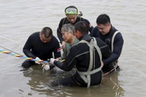 Cảnh cật lực đưa nạn nhân chìm tàu sông Dương Tử lên bờ 