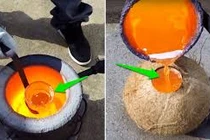 Chuyện gì xảy ra khi đổ đồng nóng chảy vào quả dừa?