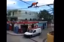 Hú hồn trai trẻ chống đẩy, lên xà đơn... trên dây điện