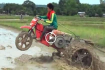Trai quê cày nát ruộng với xe ba bánh tự chế