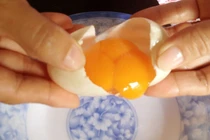 Xem trứng vịt có 3 lòng đỏ hiếm gặp ở Sóc Trăng