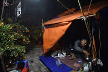 “Cắm trại” trên đường phố Hà Nội trông đào quất xuyên đêm