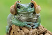 Hài hước cảnh ếch xanh đeo tai nghe làm bằng... ốc sên