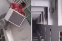 Thót tim xem thợ lắp đặt điều hòa trên nhà cao tầng