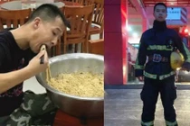 Chàng lính cứu hỏa ăn sạch cả chậu mì tôm gây sốt