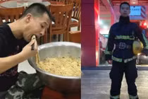Chàng lính cứu hỏa ăn sạch cả chậu mì tôm gây sốt