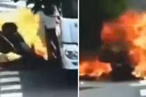 Xe tải đốt cháy xe máy sau pha va chạm kinh hoàng