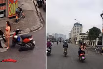 Gái trẻ cởi đồ cãi nhau với đàn ông trên phố HN