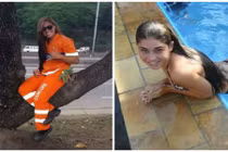 Cô quét rác xinh đẹp nổi tiếng với thân hình bốc lửa