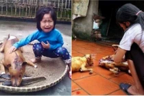 Ảnh bé gái khóc ôm chú chó bị thịt gây chấn động