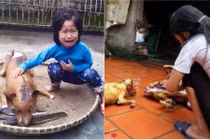 Ảnh bé gái khóc ôm chú chó bị thịt gây chấn động