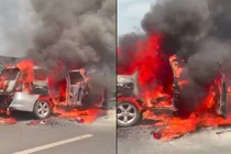 Video: Ô tô bốc cháy trên cao tốc Pháp Vân - Cầu Giẽ