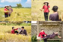 Cô dâu, chú rể hóa người nông dân tần tảo trên đồng